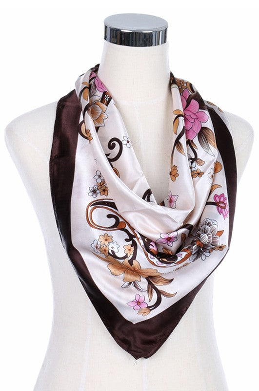 Silk Scarf Women's Fashion Pattern Large Squar Polyester Headscarf - Little N Kute Boutique