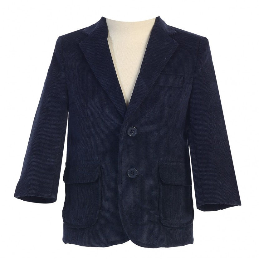 BIG BOYS NAVY TWO BUTTON CORDUROY EASTER BLAZER LITO 605 - Little N Kute Boutique
