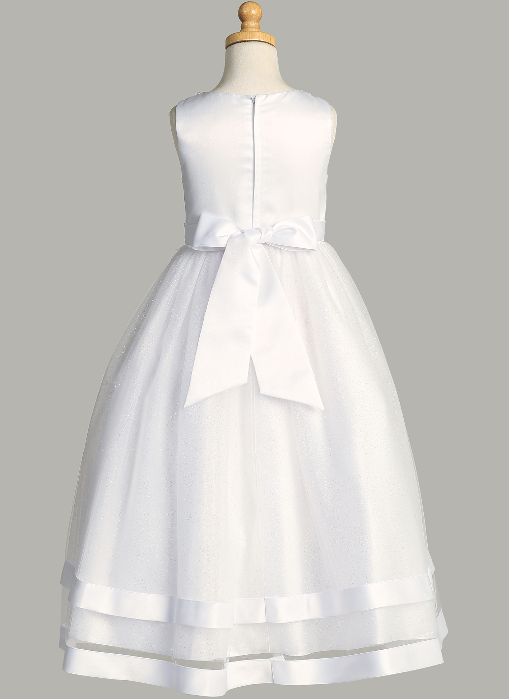 First Communion Dress Satin Bodice with Glitter Skirt Double Satin Band Trim LNKSP717