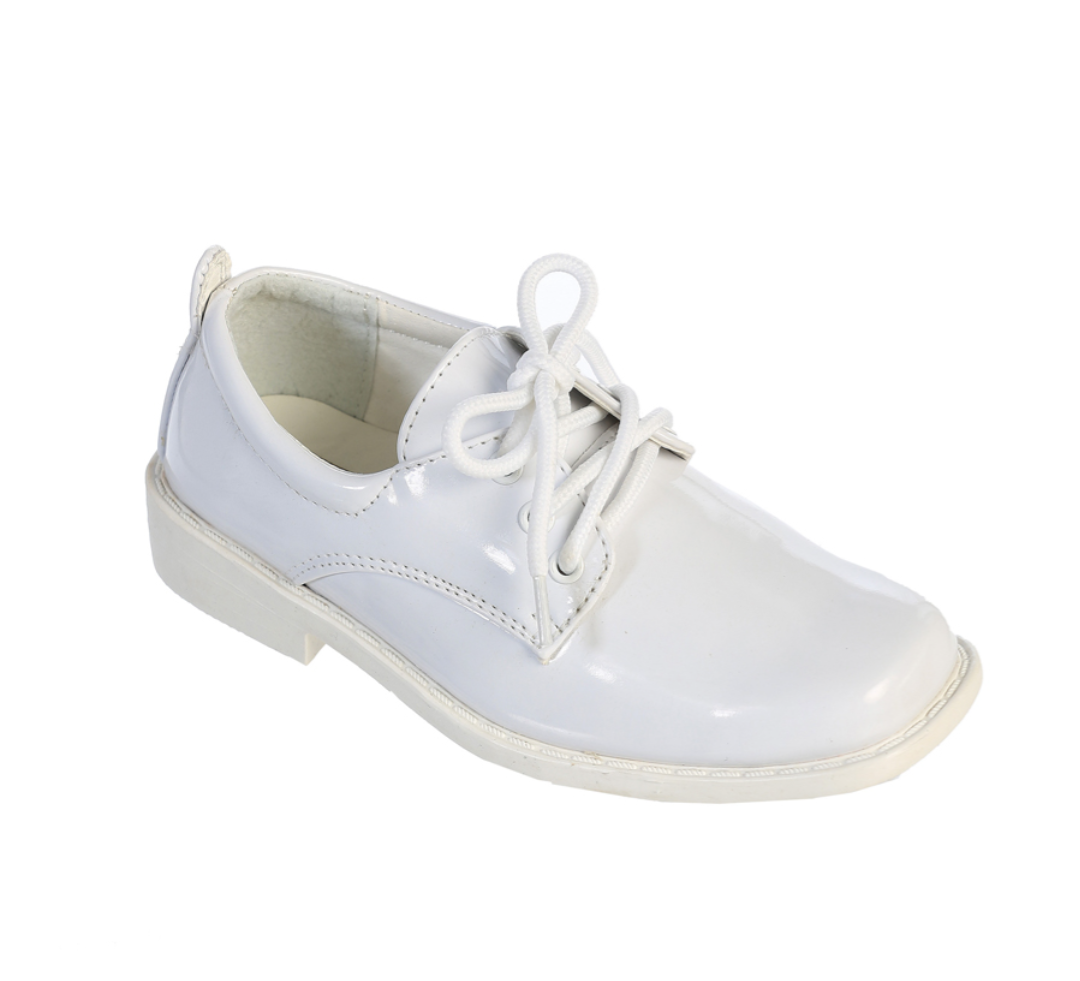 " Thomas " Kids White Square Toe Lace Up Tuxedo Shoes