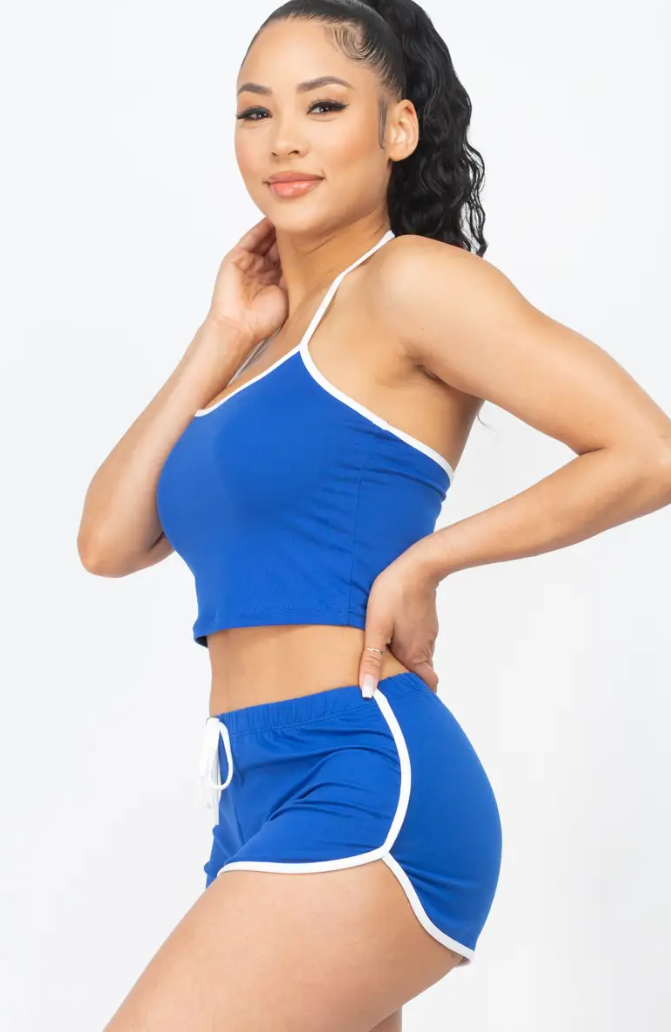 Halter Neck Sleeveless Top & Shorts Activewear Set
