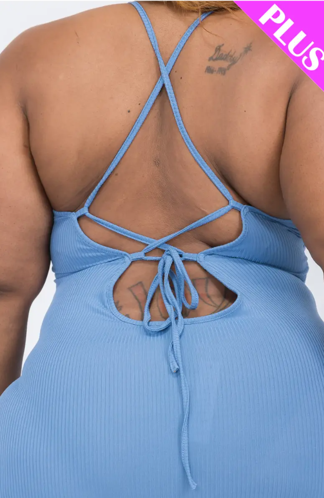 Plus Size Ribben Criss-cross Tie Back Bodycon Dress