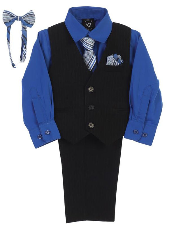Boys Royal Blue Shirt Zipper Tie Bow Tie Vest Pant Set  Size 6M-12Y - Little N Kute Boutique
