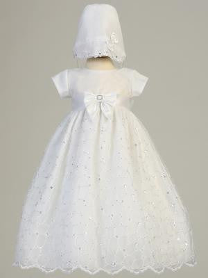 Baby Girls Baptism Embroidred Organza  Baptism Gown w/ Sequins - Little N Kute Boutique