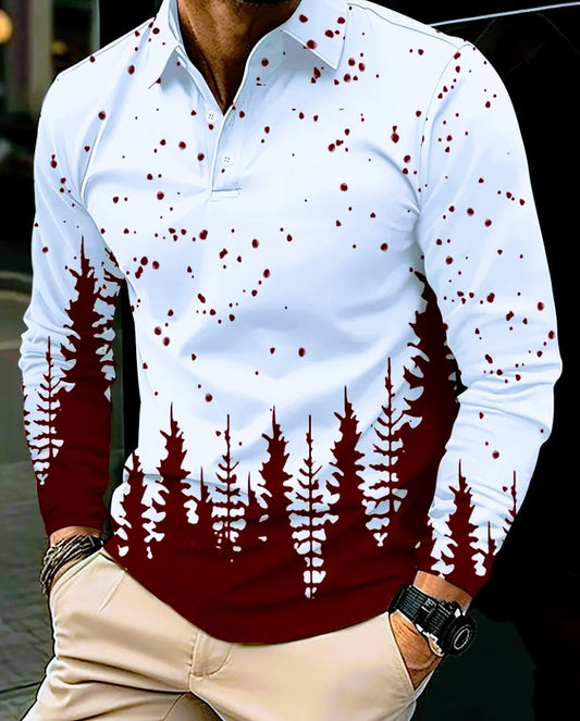 Long Sleeve Polo Shirts Men 1/4 Button Christmas Snowflake Plaid Graphic Henley Shirt Xmas Slim Fit Novelty Golf T-Shirts