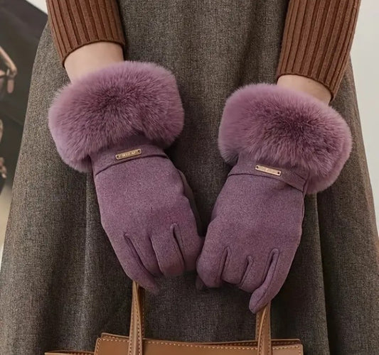 Lady Mittens Furry Winter Full Finger Warm Touching Screen Keep Warm Outdoor Thermal Gloves Furry Gloves