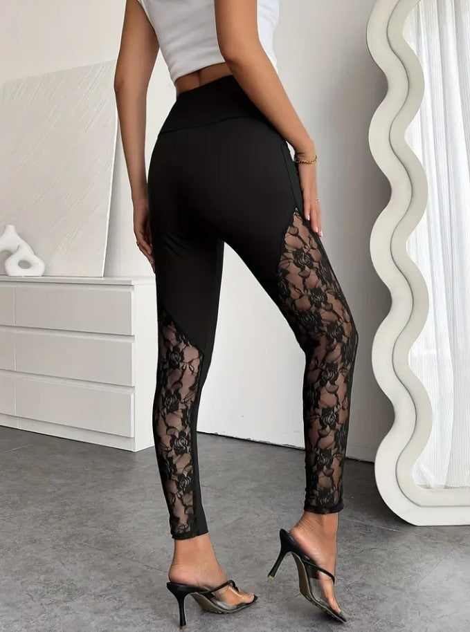 Women's Contrast Lace Black  Leggings