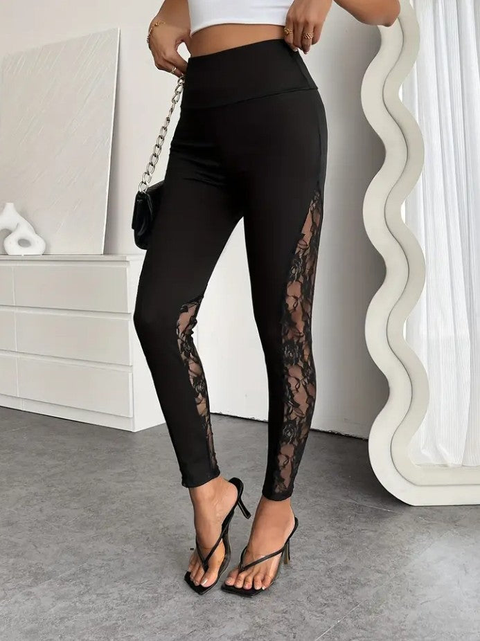 Women's Contrast Lace Black  Leggings