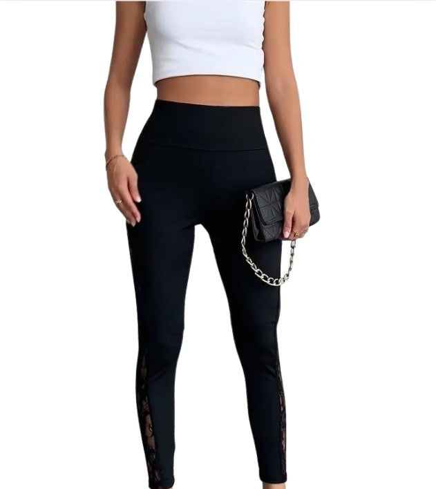 Women's Contrast Lace Black  Leggings