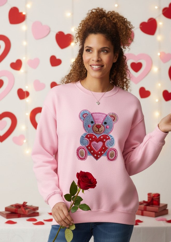 Patchwork Heart Bear Sweatshirt