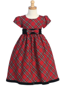 Girls Plaid Holiday Dress with Velvet Trim - Little N Kute Boutique