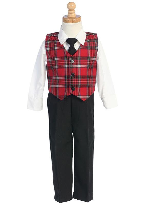 Boys Vest and Knickers Red Tartan Vest and Knickers Hoilday Set Lito C564 - Little N Kute Boutique