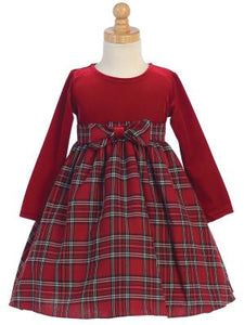 Little Girls Red Black Velvet Plaid Holiday  Christmas Girls Dress 3Mos-12 - Little N Kute Boutique