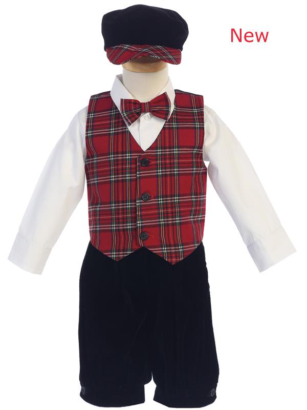 Boys Vest and Knickers Red Tartan Vest and Knickers Hoilday Set Lito C564 - Little N Kute Boutique