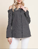 Black And White Stripe Off The Shoulder Blouses - Little N Kute Boutique