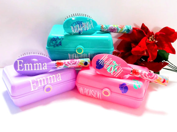 Personalized accessory case with matching hair brush