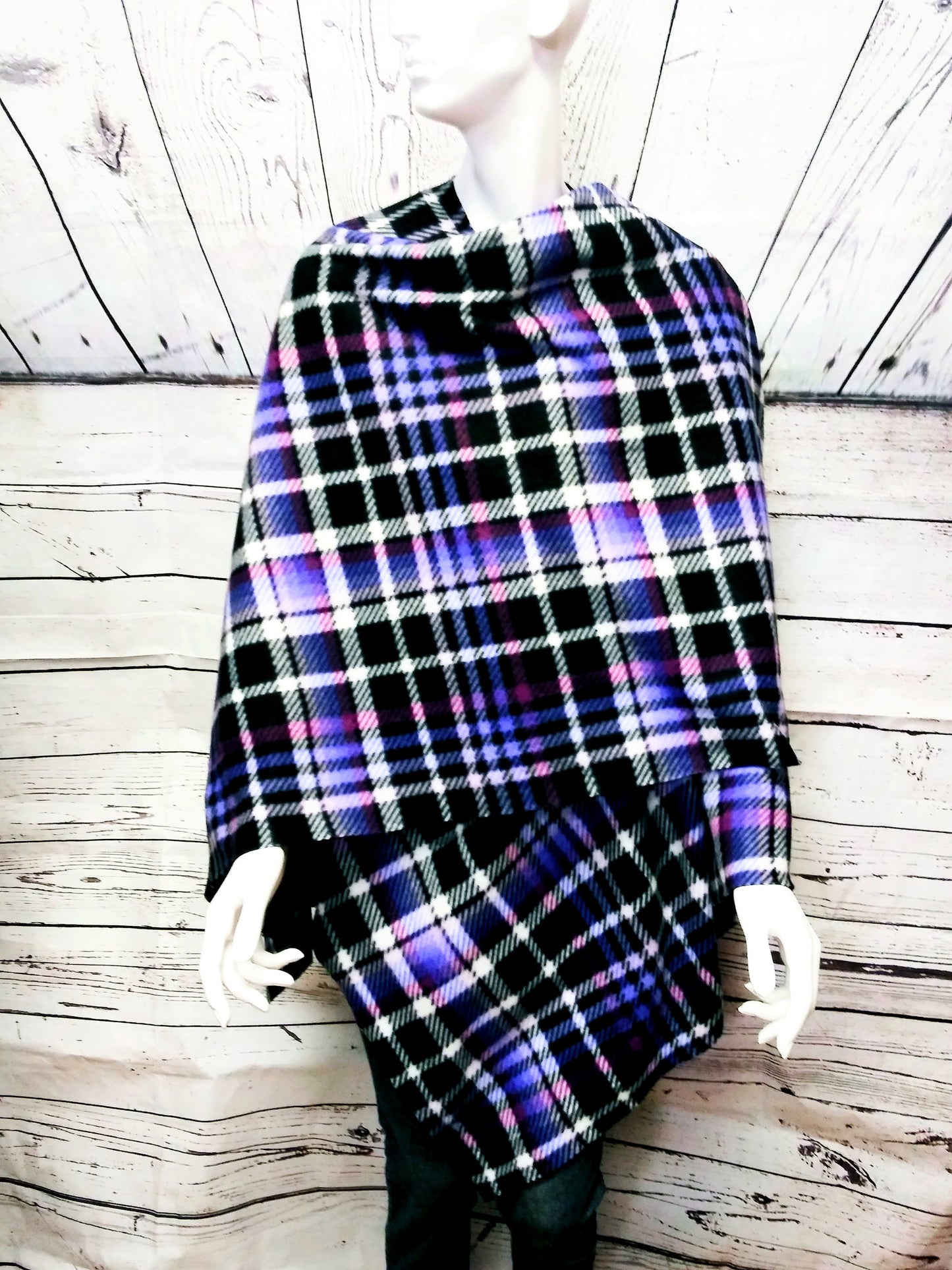 Purple Black White Women's Fleece Women's Shawl Poncho