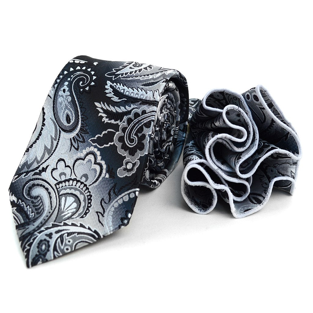 Men's Paisley Tie & Matching Pocket Round  Paisley Tie & Matching Pocket Round  Handkerchief Hanky Set - Little N Kute Boutique