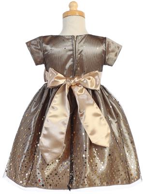 BIG GIRLS GOLD POLKA DOT TULLE SHINY SATIN BOW CHRISTMAS DRESS 2T -10 - Little N Kute Boutique