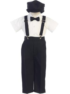 Khaki Boys Suspender Pants Set w/ Hat - Little N Kute Boutique
