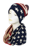 Vintage Red White & Blue American Flag Knit Pom Pom Beanie Hat - Little N Kute Boutique