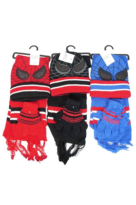 Kids Winter Boys Girls Spider Hat + Scarf + Gloves 3pcs Set - Little N Kute Boutique