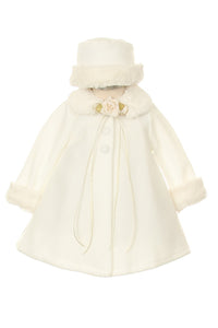 Ivory Fleece Faux Fur Collar Stylish Coat Baby Girl 6-24M - Little N Kute Boutique