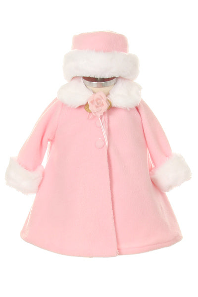 Fleece Faux Fur Collar Stylish Coat Baby Girl 6-24M - Little N Kute Boutique
