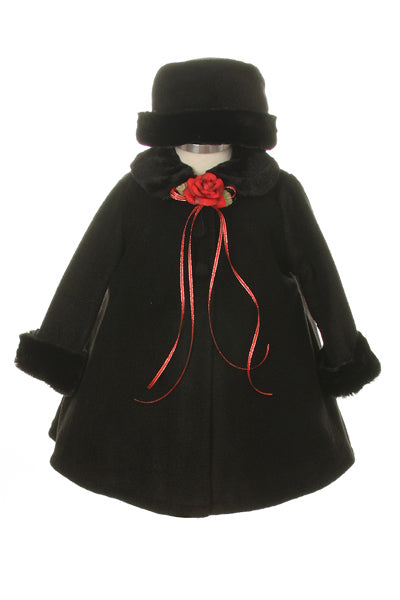 Fleece Faux Fur Collar Stylish Coat Baby Girl 6-24M - Little N Kute Boutique