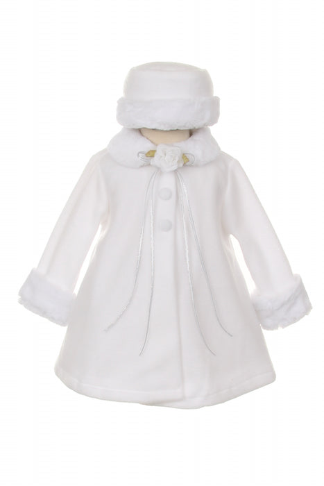 White Fleece Faux Fur Collar Stylish Coat Baby Girl 6-24M - Little N Kute Boutique