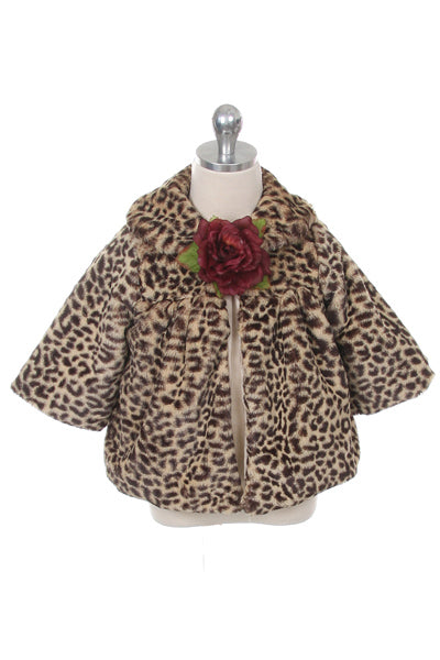 Brown Animal Print Faux Fur Coat BabyToddler Girl - Little N Kute Boutique