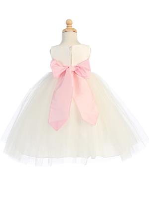 Blossom White Poly Silk Bodice & Tulle Skirt Dress w/ Detachable Flower & Sash - Little N Kute Boutique