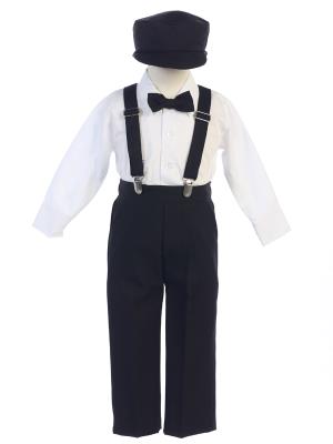 Khaki Longsleeves Boys Suspender Pants Set w/ Hat - Little N Kute Boutique