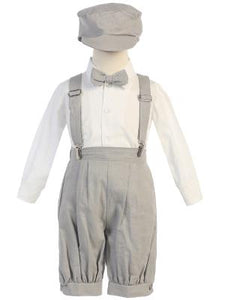 Light Gray Suspender Boys Knickers w/ Hat - Little N Kute Boutique