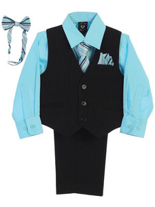 Boys Aqua Shirt Zipper Tie Bow Tie Vest Pant Set  Size 6M-12Y - Little N Kute Boutique