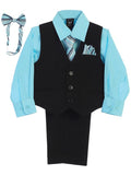 Boys Aqua Shirt Zipper Tie Bow Tie Vest Pant Set  Size 6M-12Y - Little N Kute Boutique