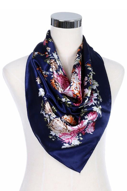 Silk Scarf Women's Fashion Pattern Large Squar Polyester Headscarf - Little N Kute Boutique