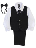 Boys Black / White Shirt Zipper Tie Bow Tie Vest Pant Set  Size 6M-12Y - Little N Kute Boutique