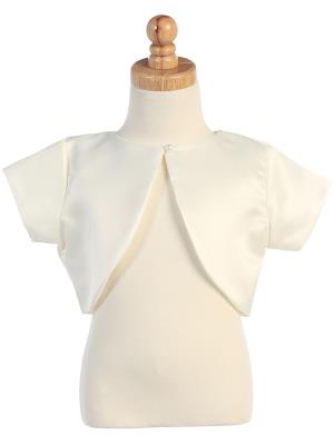 Little Girls Ivory Short Sleeves Satin Bolero - Little N Kute Boutique