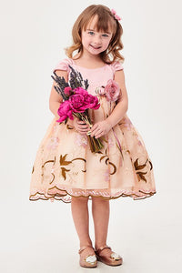 Dust Pink Floral Embroidered Girl Dress - Little N Kute Boutique