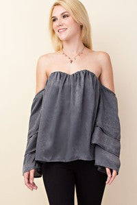 Grey Off The Shoulder Blouses - Little N Kute Boutique