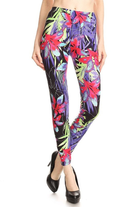 Women's  Floral Black Leggings One Size - Little N Kute Boutique