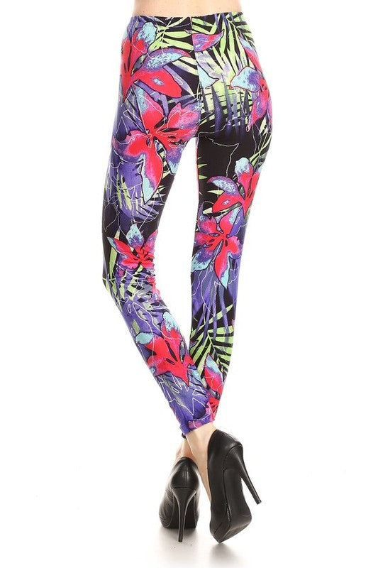 Women's  Floral Black Leggings One Size - Little N Kute Boutique