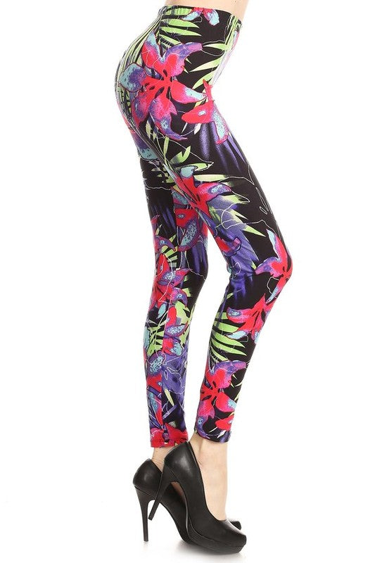 Women's  Floral Black Leggings One Size - Little N Kute Boutique