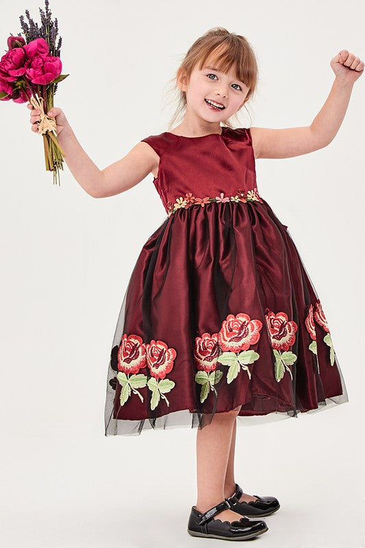 Dust Pink Floral Embroidered Girl Dress - Little N Kute Boutique