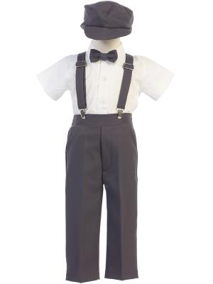 Khaki Longsleeves Boys Suspender Pants Set w/ Hat - Little N Kute Boutique