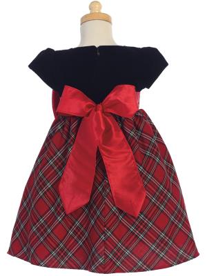 Lito Baby Girls Red Black Velvet Plaid Taffeta Bow Christmas Dress 3-24M - Little N Kute Boutique