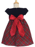 Lito Baby Girls Red Black Velvet Plaid Taffeta Bow Christmas Dress Size 2T-10 Y - Little N Kute Boutique