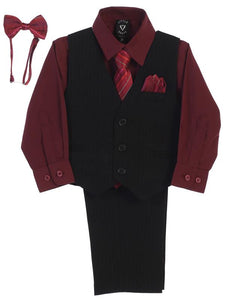 Boys Burgundy Shirt Zipper Tie Bow Tie Vest Pant Set  Size 6M-12Y - Little N Kute Boutique