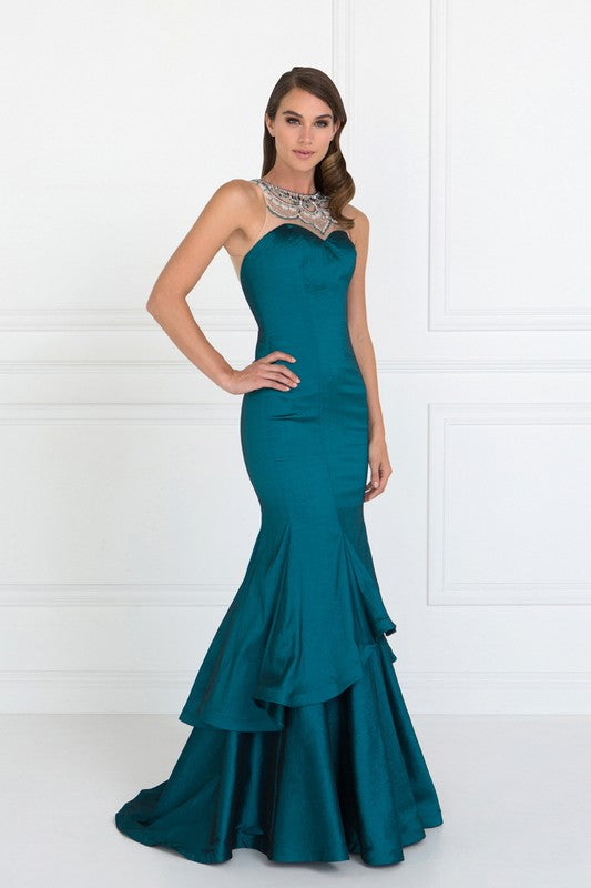 LONG JEWELED DRESS WITH TWO TIERED SKIRT BY ELIZABETH K GL2290 - Little N Kute Boutique